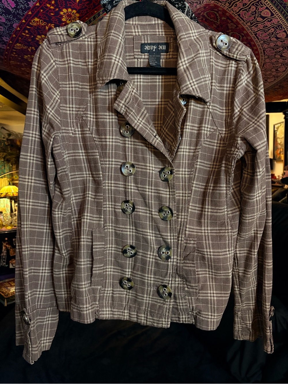 Y2K Me Jane Brown Plaid Double-Breasted Pea Coat